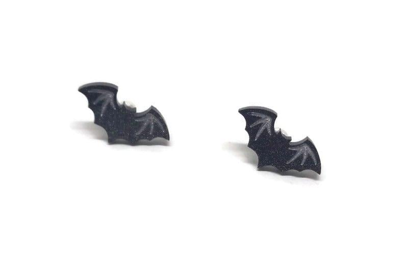 Black Glitter Bat Halloween Stud Earrings Acrylic - Guiding Lights Boutique