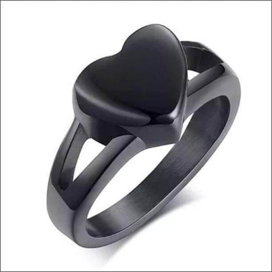 Black Stainless Steel Heart Memorial Urn Ring - Guiding Lights Boutique