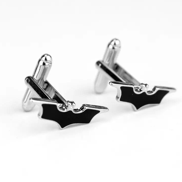 Black and Silver Metal Bat Shaped Cufflinks-Guiding Lights Boutique