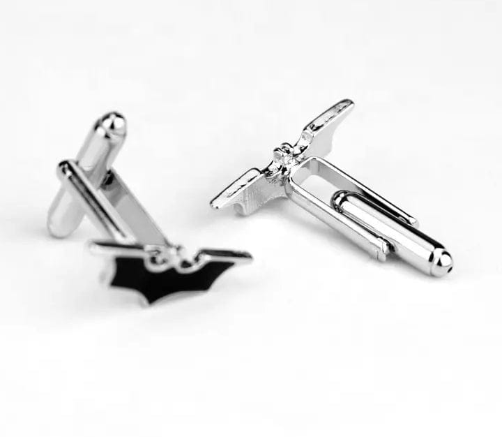 Black and Silver Metal Bat Shaped Cufflinks-Guiding Lights Boutique