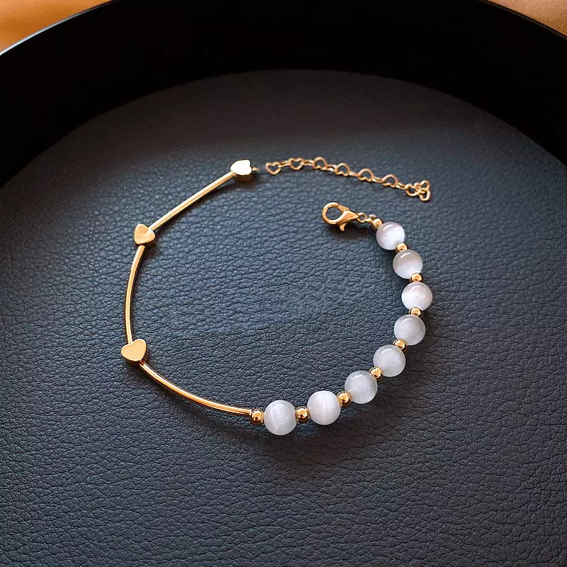 White Opal Golden Heart Calming Bracelet - Guiding Lights Boutique