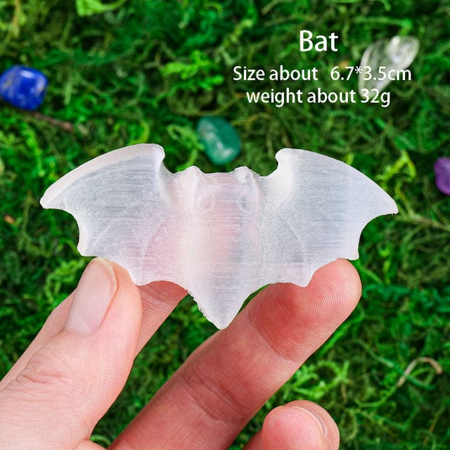 Halloween Bat shape natural selenite carved crystal- Guiding Lights Boutique
