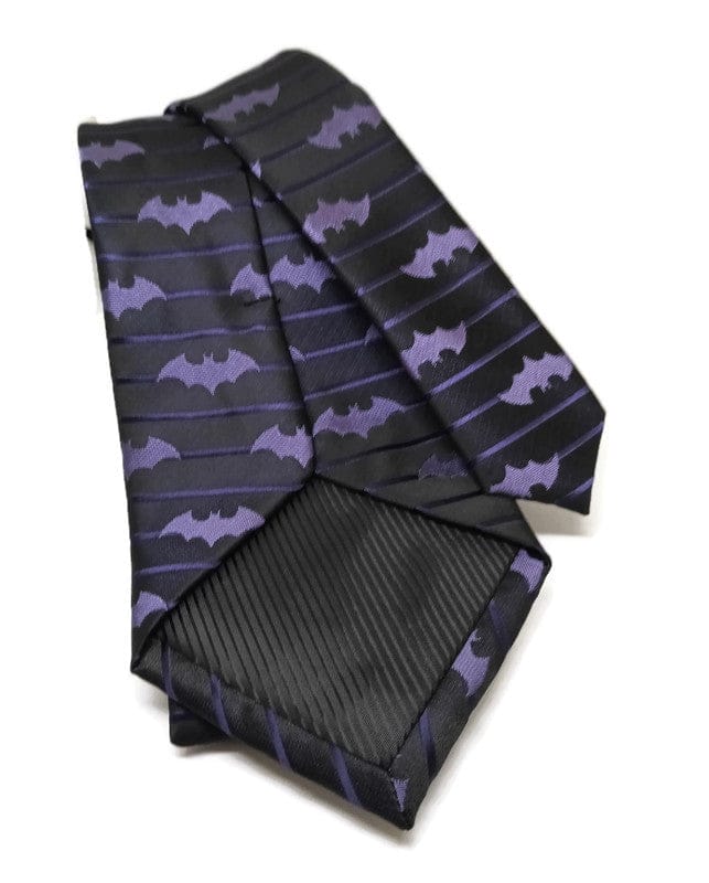 Purple and Black Bat Italian Silk Necktie Set- Guiding Lights Boutique