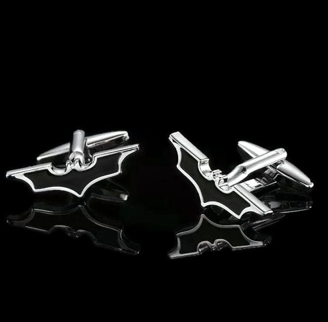 Black and silver metal bat shaped cufflinks necktie suit add on- Guiding Lights Boutique