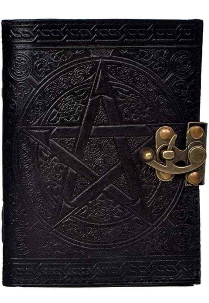 Black Pentagram Embossed Leather Notebook Blank Journal Pentacle Book of Shadows-Guiding Lights Boutique