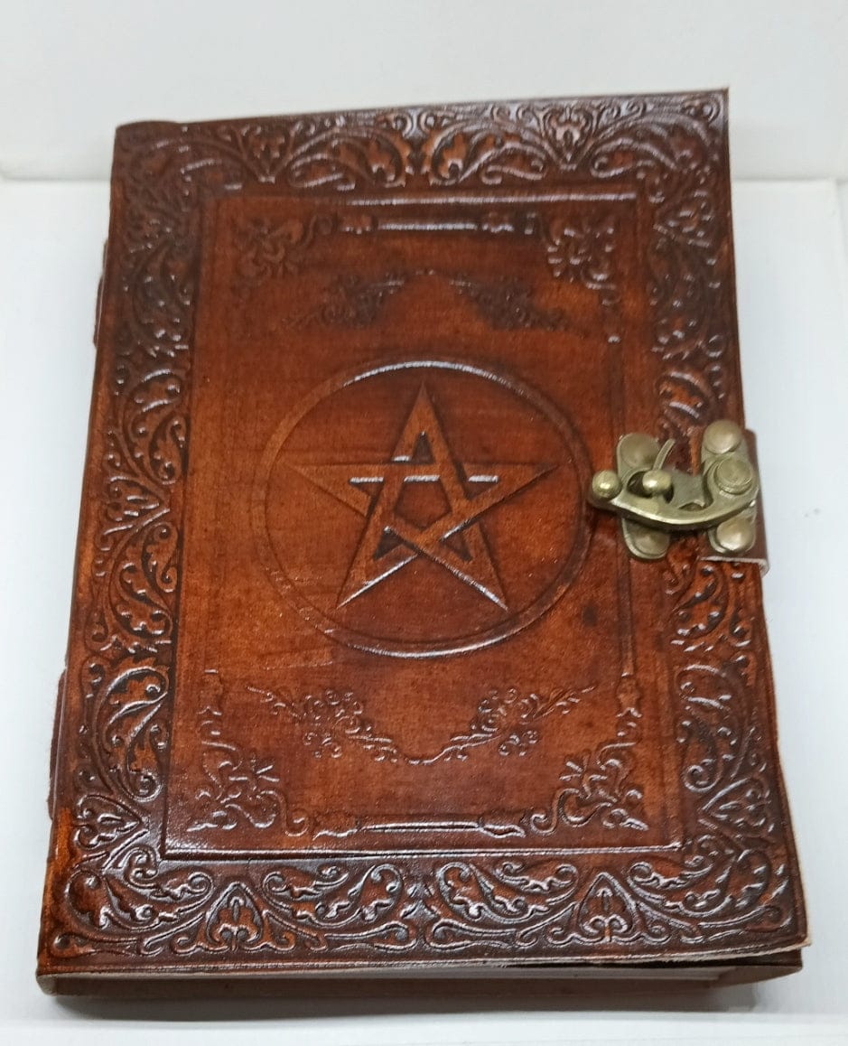  Pentagram Embossed Leather Notebook Blank Journal Pentacle Book of Shadows-Guiding Lights Boutique