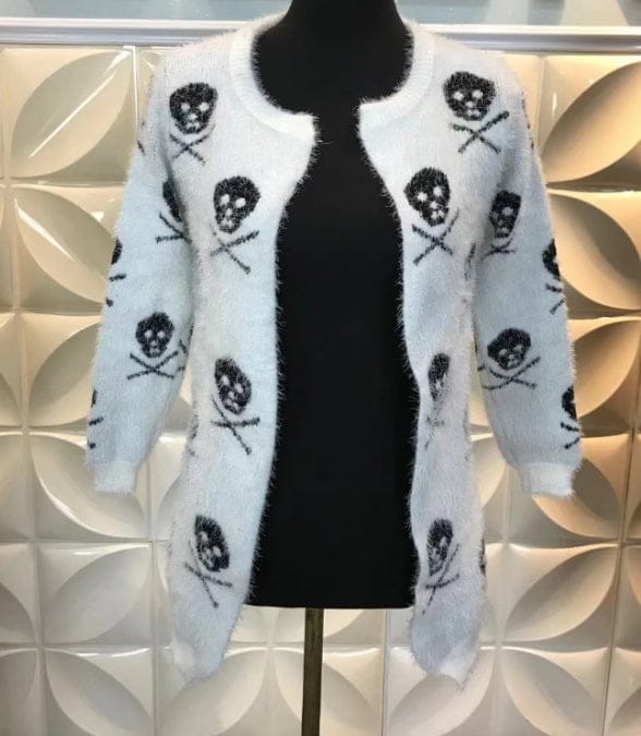 White Open Stitch Skull Cardigan in Black or White Sweater- Guiding Lights Boutique