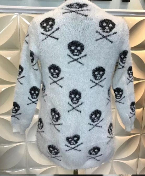  White Open Stitch Skull Cardigan in Black or White Sweater- Guiding Lights Boutique