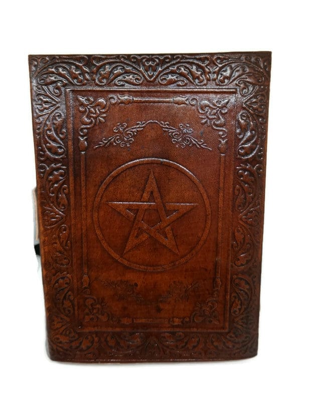 Brown Pentagram Embossed Leather Notebook Blank Journal Pentacle Book of Shadows-Guiding Lights Boutique