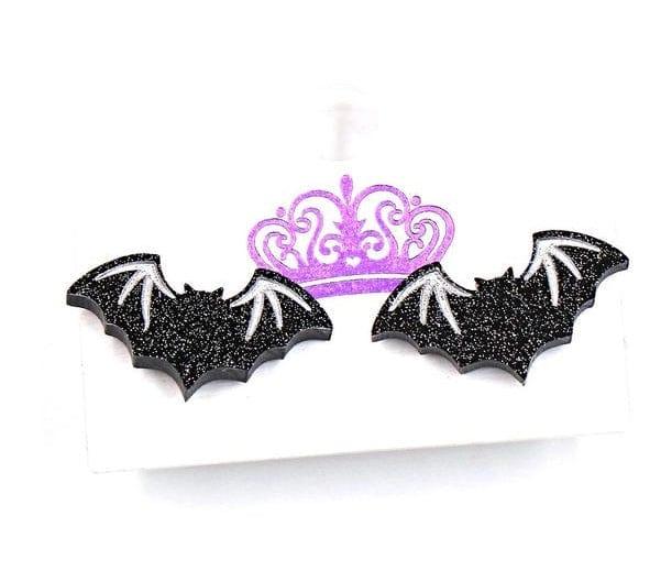 Black Glitter Bat Halloween Stud Earrings Acrylic - Guiding Lights Boutique