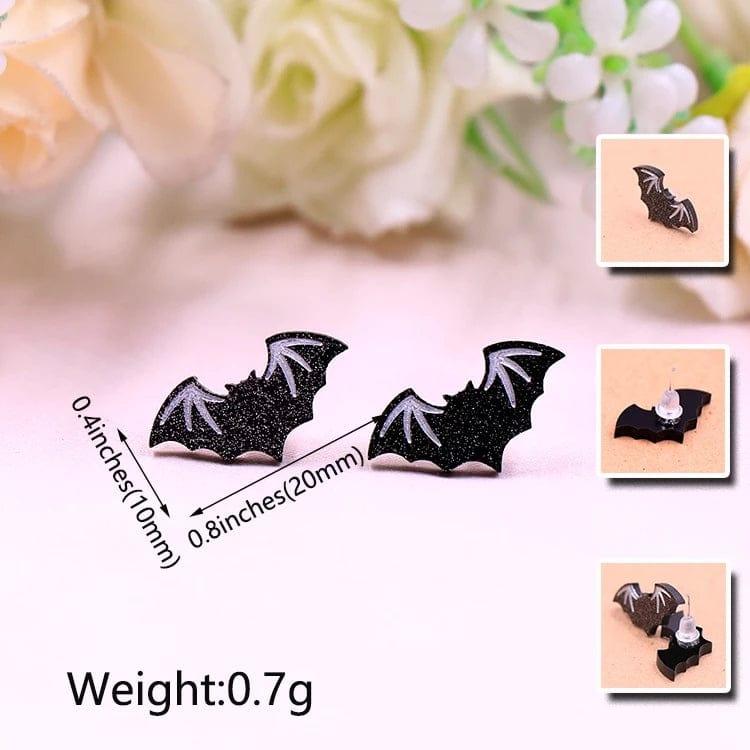 Black Glitter Bat Halloween Stud Earrings Acrylic - Guiding Lights Boutique