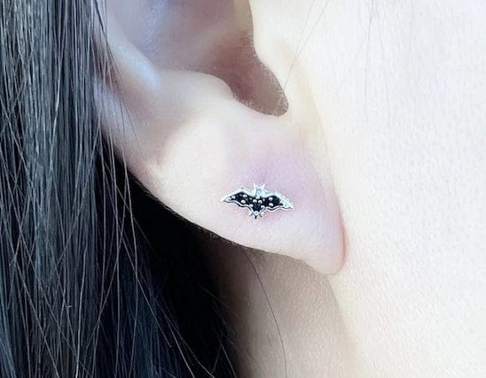 Sterling Silver with Black Zircon Small Black Bat Earrings- Guiding Lights Boutique