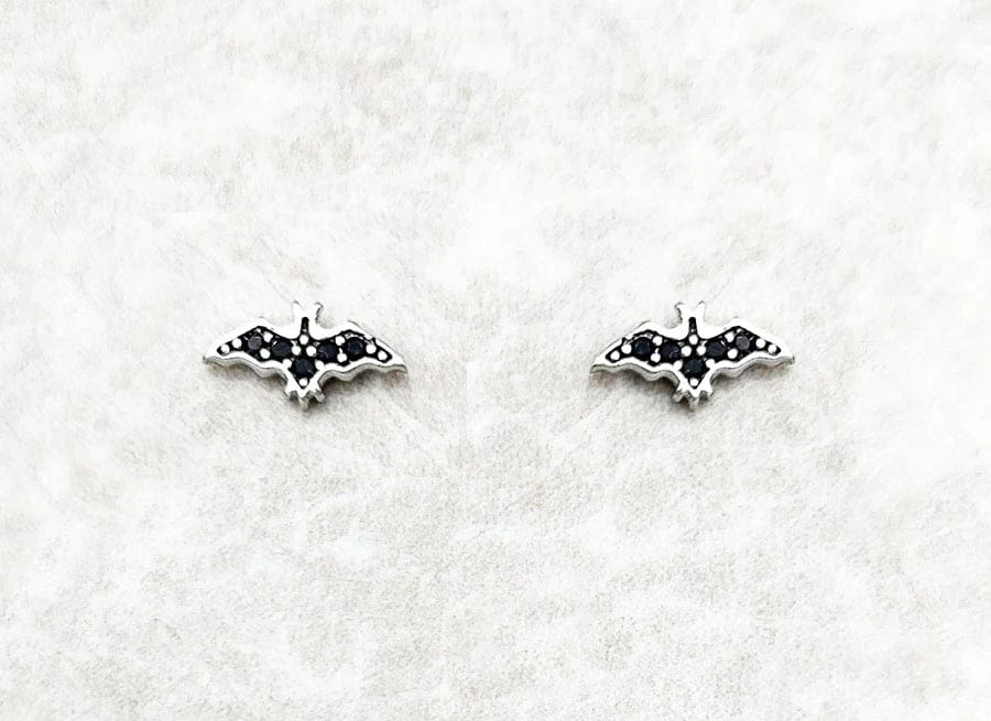 Sterling Silver with Black Zircon Small Black Bat Earrings- Guiding Lights Boutique
