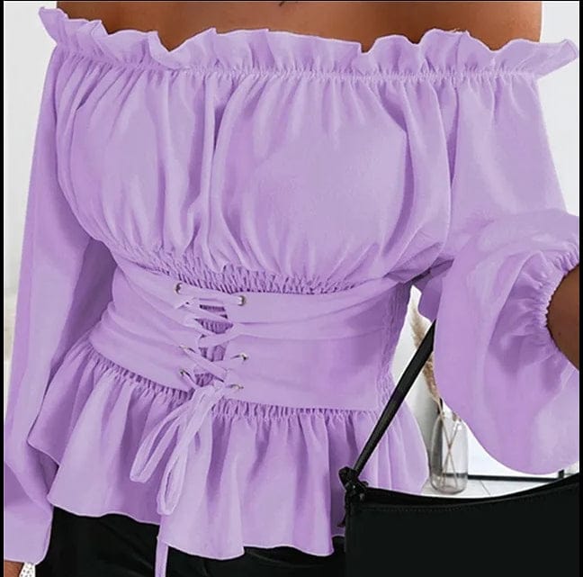 Purple Lace-up Front Vintage Steampunk Off Sholder Renaissance Corset Blouse-Guiding Lights Boutique