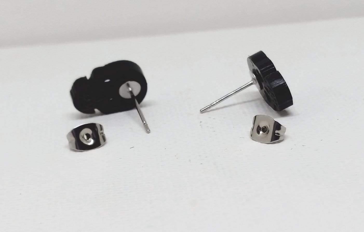 Black Glitter Skull Earrings Stainless Steel Stud Post Backing No Nickel - Guiding Lights Boutique