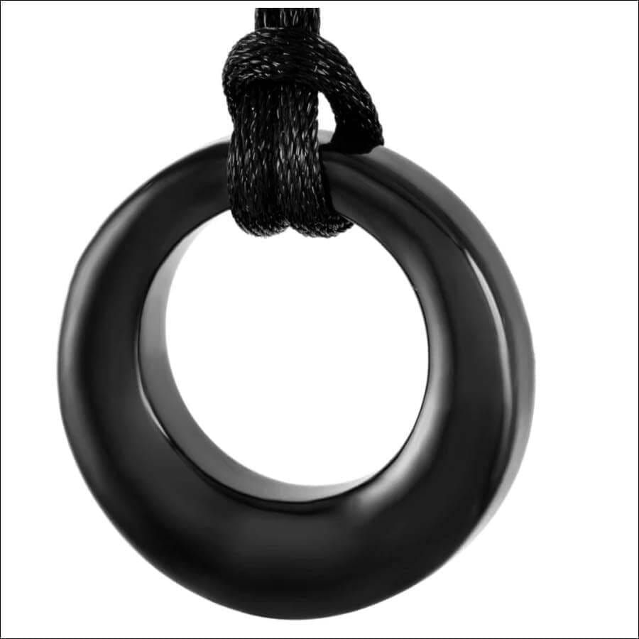 Black Stainless Steel Circle Memorial Urn Necklace - Guiding Lights Boutique