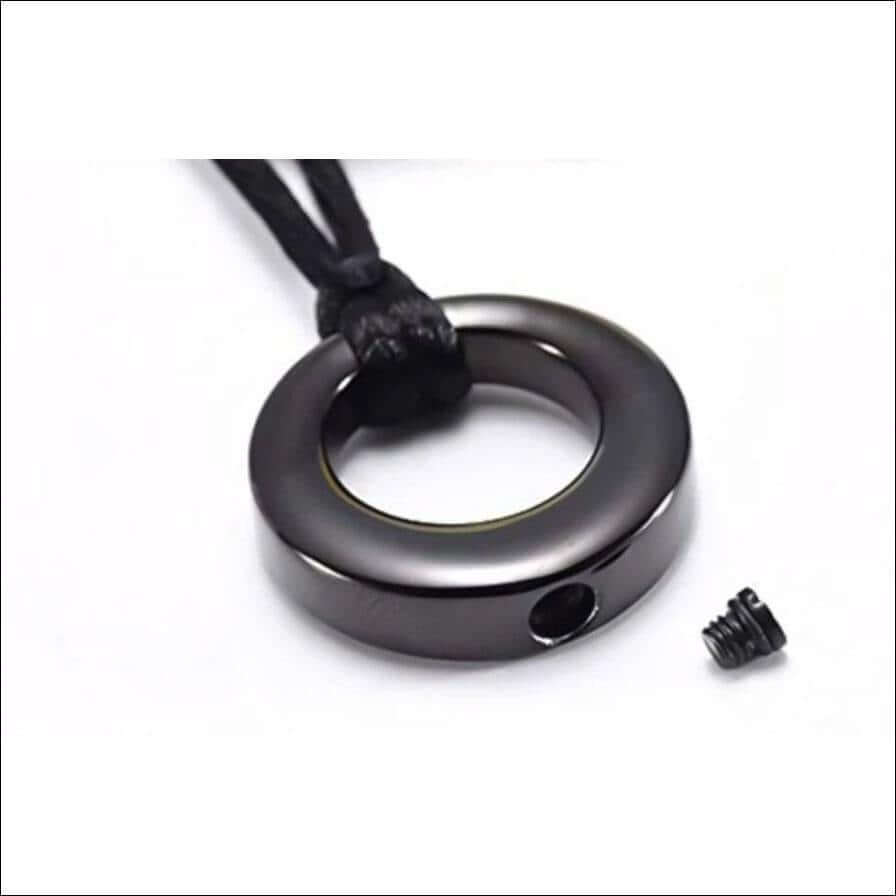 Black Stainless Steel Circle Memorial Urn Necklace - Guiding Lights Boutique