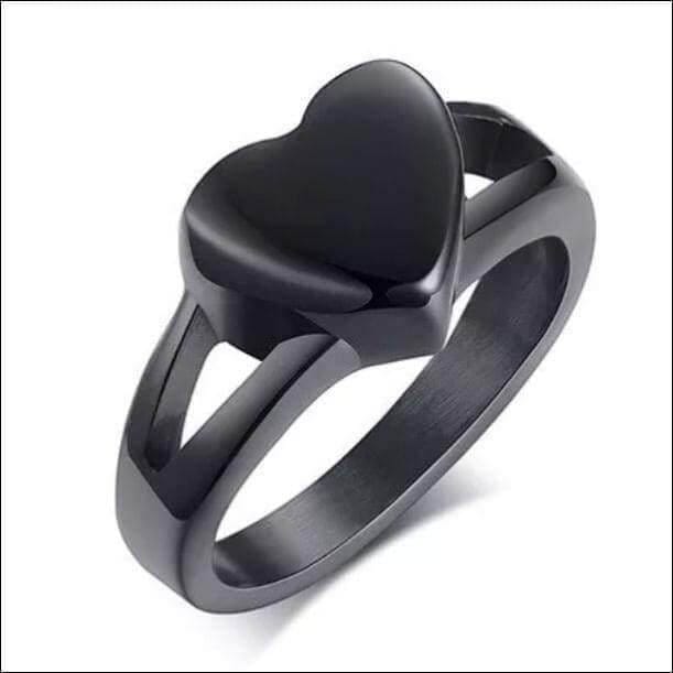 Black Stainless Steel Heart Memorial Urn Ring - Guiding Lights Boutique