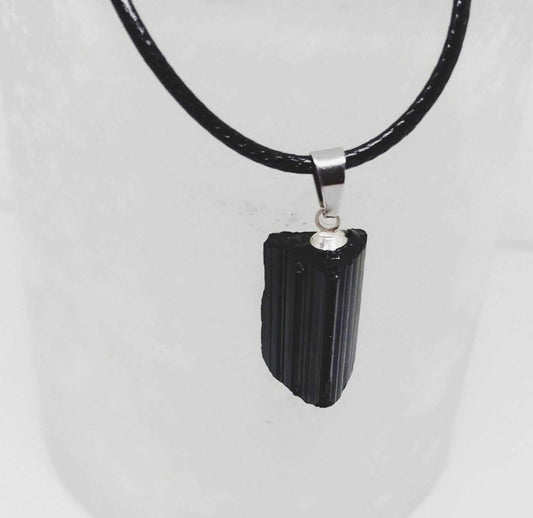 Black Tourmaline Natural Raw with Box choice of stainless steel chain or leather necklace - Guiding Lights Boutique