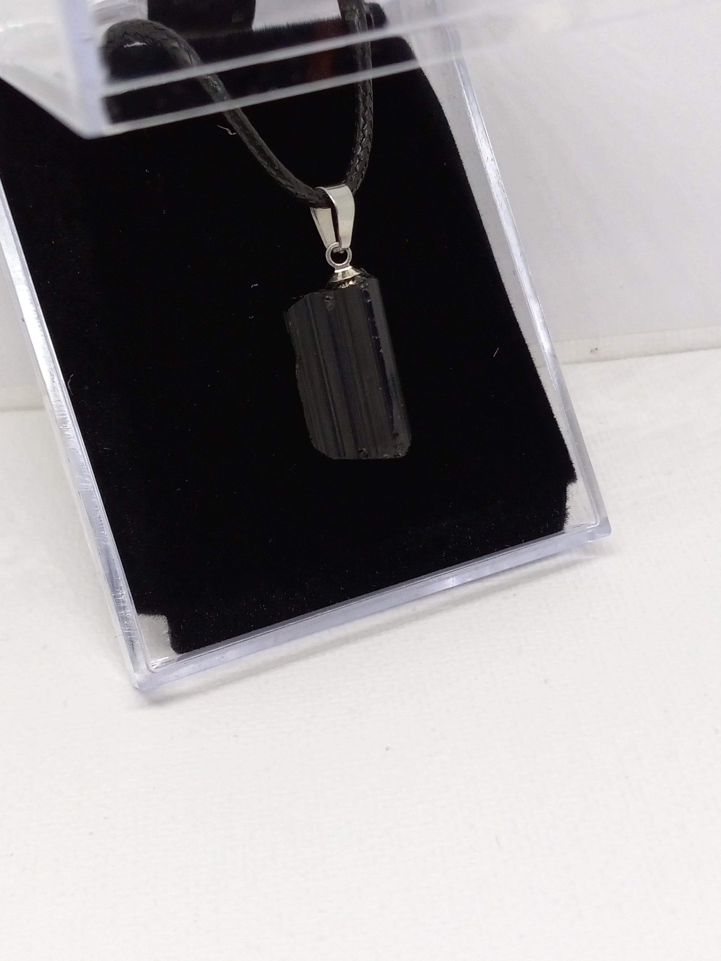 Black Tourmaline Natural Raw with Box choice of stainless steel chain or leather necklace - Guiding Lights Boutique