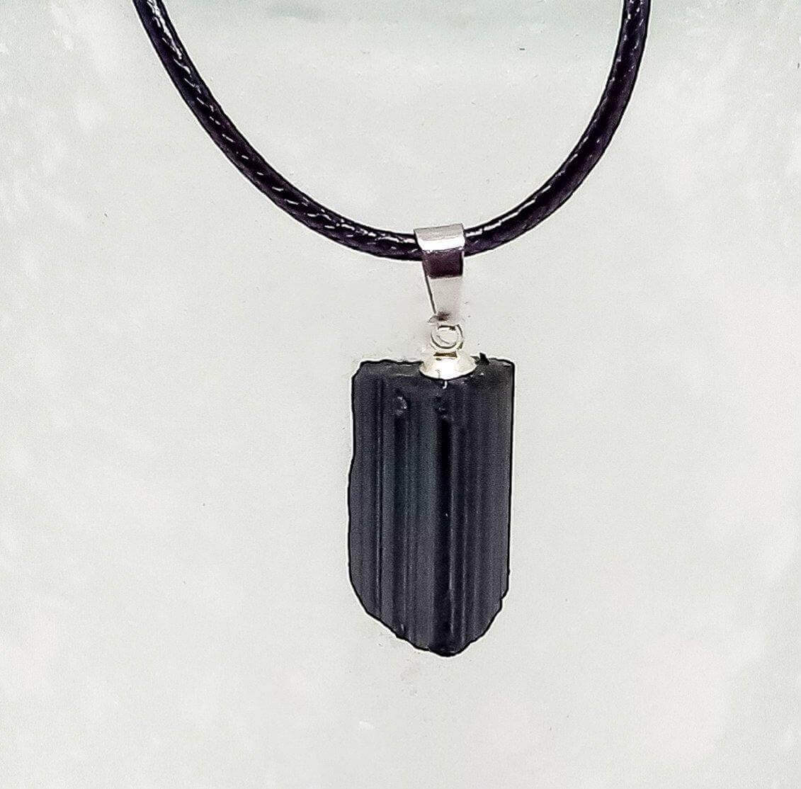 Black Tourmaline Natural Raw with Box choice of stainless steel chain or leather necklace - Guiding Lights Boutique