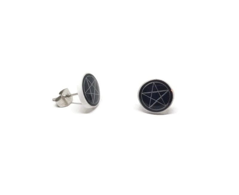 Black and White Pentagram Stud Earrings Hypoallergenic No Nickle-Guiding Lights Boutique