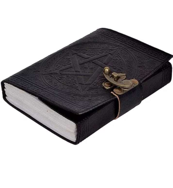 Black Pentagram Embossed Leather Notebook Blank Journal Pentacle Book of Shadows-Guiding Lights Boutique