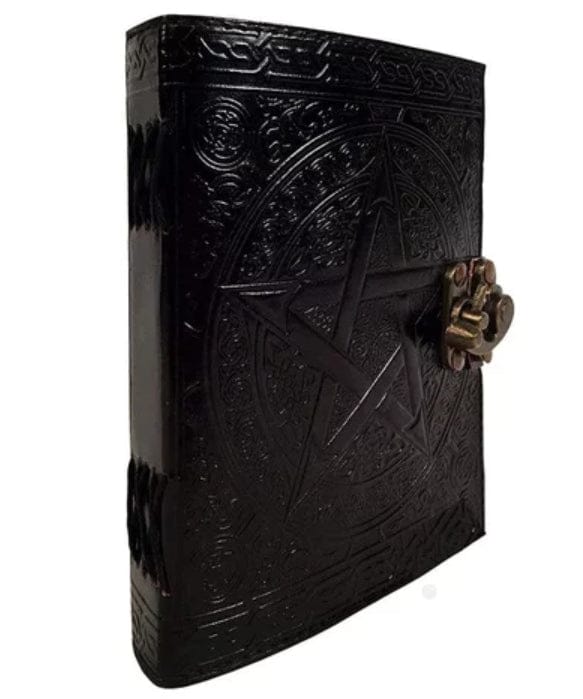 Black Pentagram Embossed Leather Notebook Blank Journal Pentacle Book of Shadows-Guiding Lights Boutique