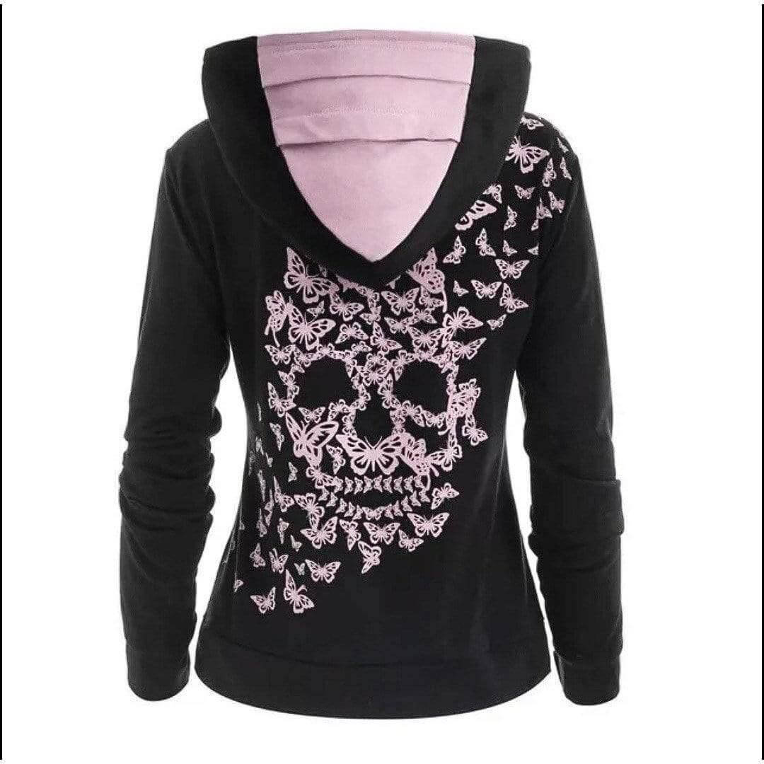 Butterfly Skull Pullover Hoodie Women's Hooded Long Sleeve Shirt $ 19.99 - Guiding Lights Boutique