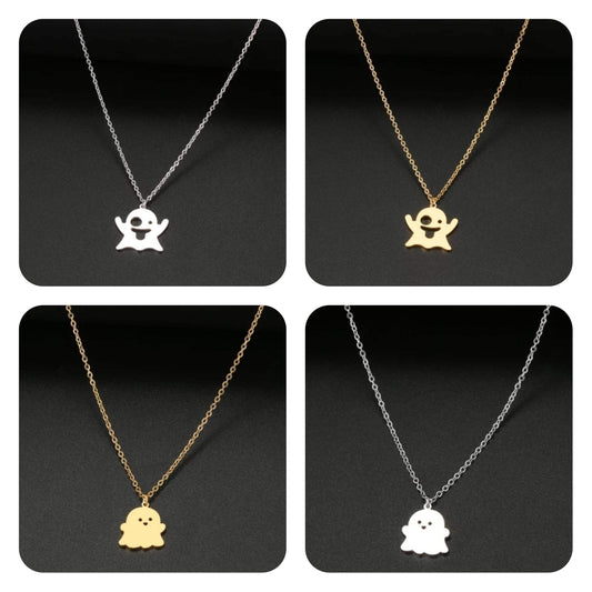 Emoji Happy Ghost Stainless Steel Gold Plated Paranormal Investigator Necklace - Guiding Lights Boutique