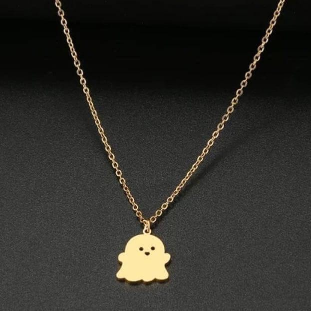 Emoji Happy Ghost Stainless Steel Gold Plated Paranormal Investigator Necklace - Guiding Lights Boutique