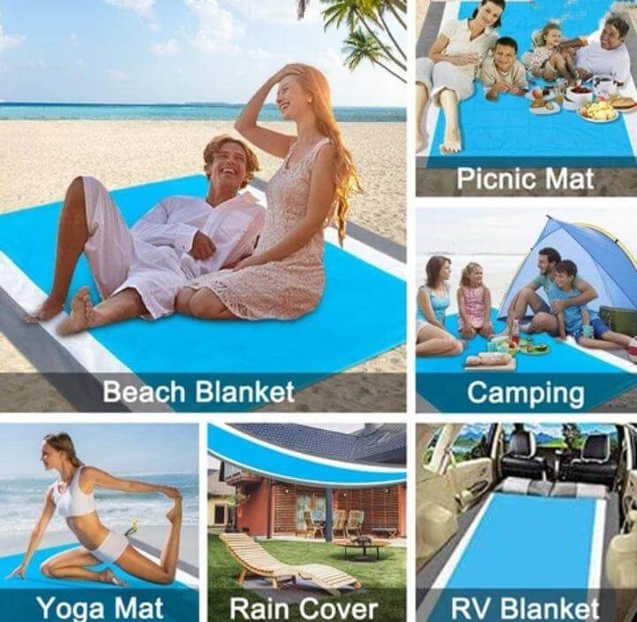 Extra-Large Beach Mat Picnic Blanket Sand Free Waterproof & Compact 210 cm x 200 cm - Guiding Lights Boutique