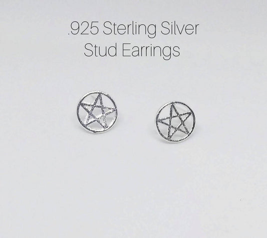 Genuine Sterling SIlver .925 Pentacle Pentagram Stud Earrings - Guiding Lights Boutique