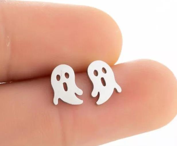 Ghost Earrings Silver Stainless Steel Hypoallergenic No Nickel - Guiding Lights Boutique