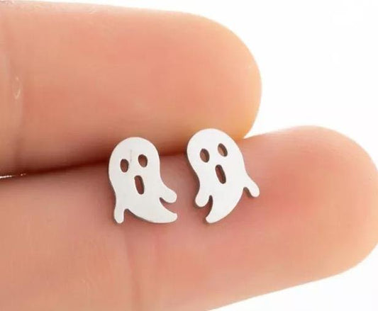 Ghost Earrings Silver Stainless Steel Hypoallergenic No Nickel - Guiding Lights Boutique