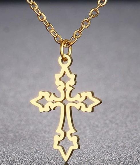 Gold or Silver Stainless Steel Cross Necklace High Polished Laser Cut - Guiding Lights Boutique