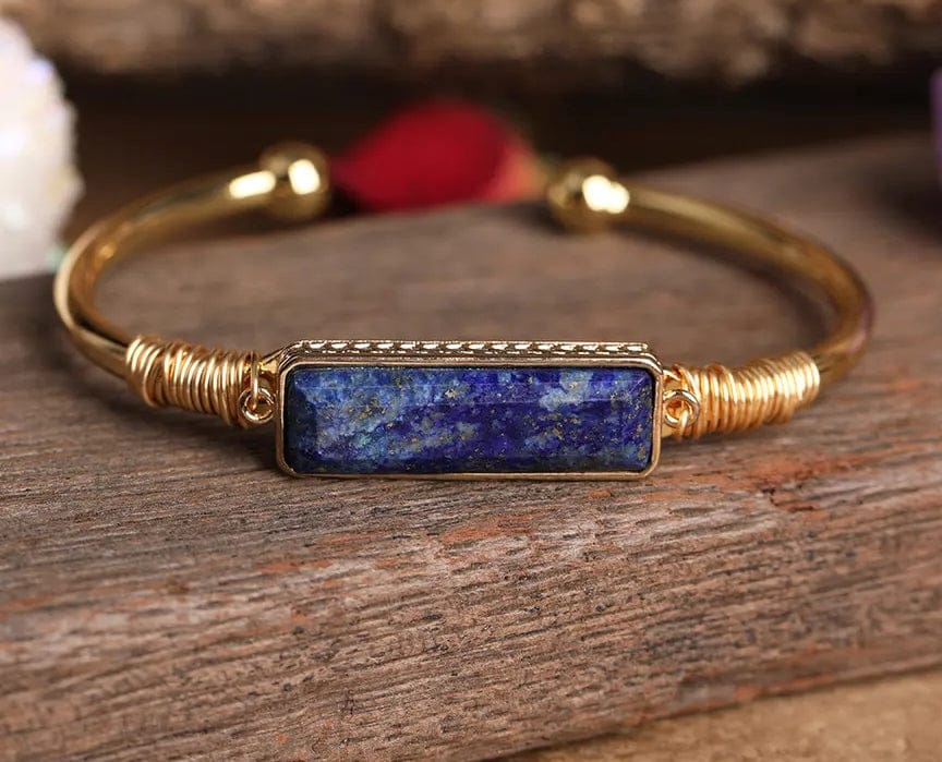 lapis lazuli Natural Crystal Amethyst, Tiger Eye, Labradorite 18k Gold plated Bangle Bracelet - Guiding Lights Boutique