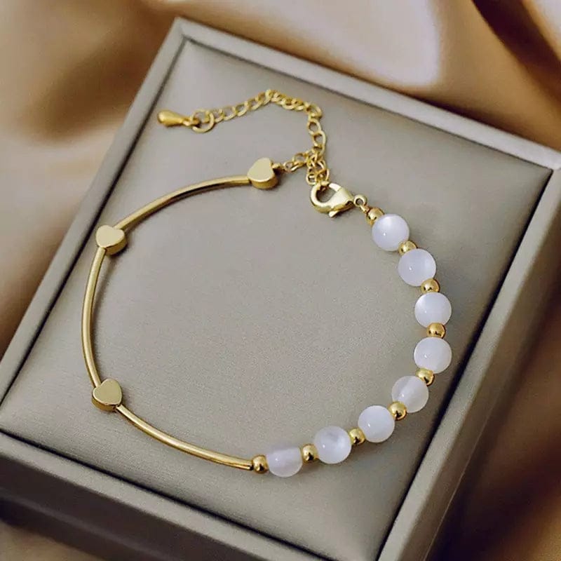  White Opal Golden Heart Calming Bracelet - Guiding Lights Boutique