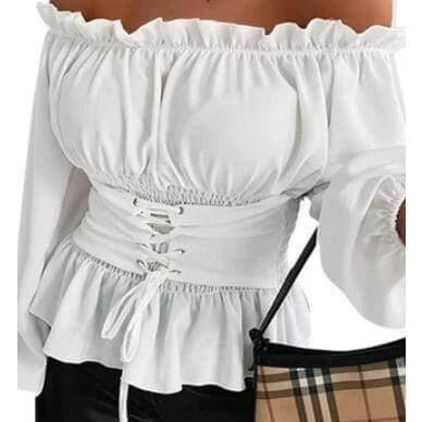 Gothic Lace-up Front Vintage Steampunk Off Sholder Renaissance Corset Blouse - Guiding Lights Boutique