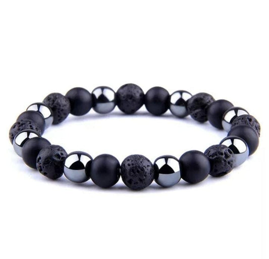 Hematite Black Onyx Lava Stone Protection Bracelet 6mm beaded 8inch Stretch Bracelet - Guiding Lights Boutique