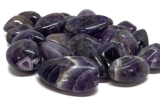 Large Dream Amethyst Tumbled 3-4cm Chevron Amethyst Crystal with Info Card - Guiding Lights Boutique