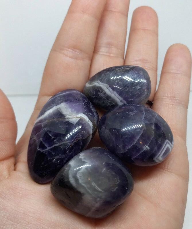 Large Dream Amethyst Tumbled 3-4cm Chevron Amethyst Crystal with Info Card - Guiding Lights Boutique