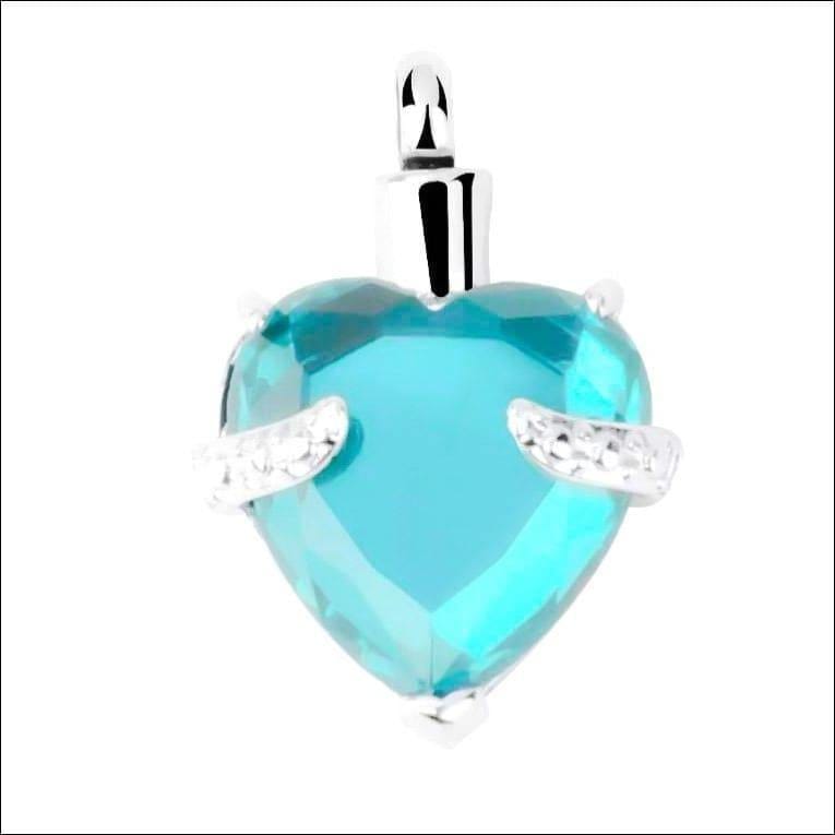 Light Blue Crystal Heart Memorial Urn Necklace - Guiding Lights Boutique