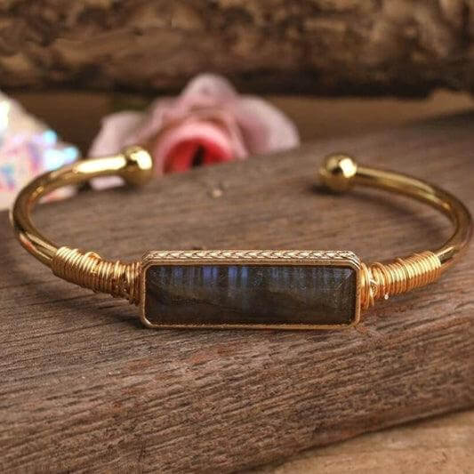 Natural Crystal Amethyst, Tiger Eye, Labradorite 18k Gold plated Bangle Bracelet - Guiding Lights Boutique