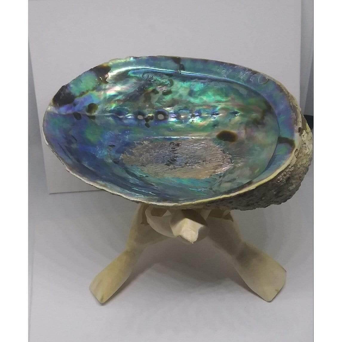 Natural Large Abalone Shell, with Hand Carved Wood Tripod Stand & Organic White Sage Stick Set 21.95 - Guiding Lights Boutique