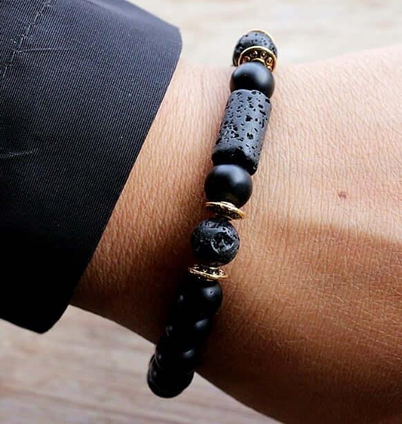 Natural Lava Rock and Black Onyx Energy Work Bead Bracelet On Sale - Guiding Lights Boutique
