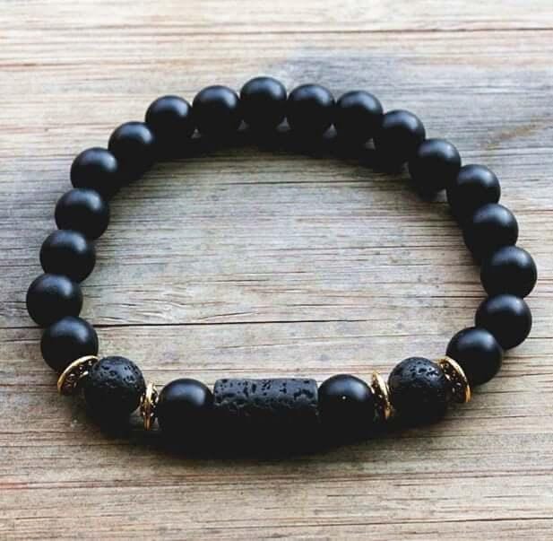 Natural Lava Rock and Black Onyx Energy Work Bead Bracelet On Sale - Guiding Lights Boutique