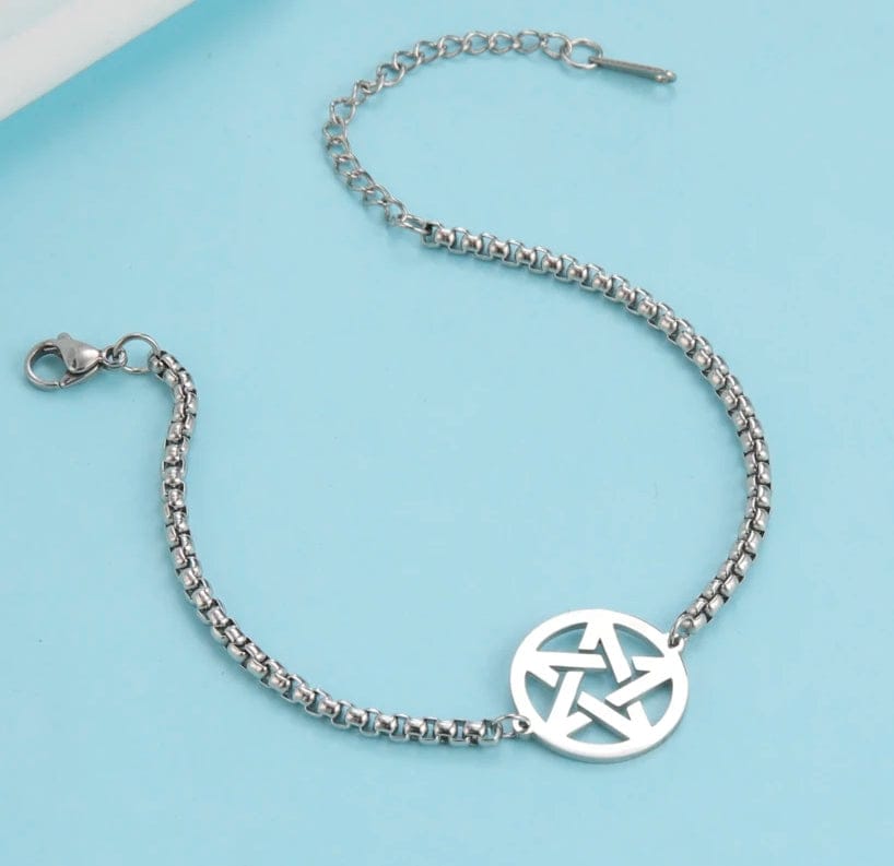  Silver Intertwined Pentagram Protection Pentacle Bracelet Stainless steel- Guiding Lights Boutique