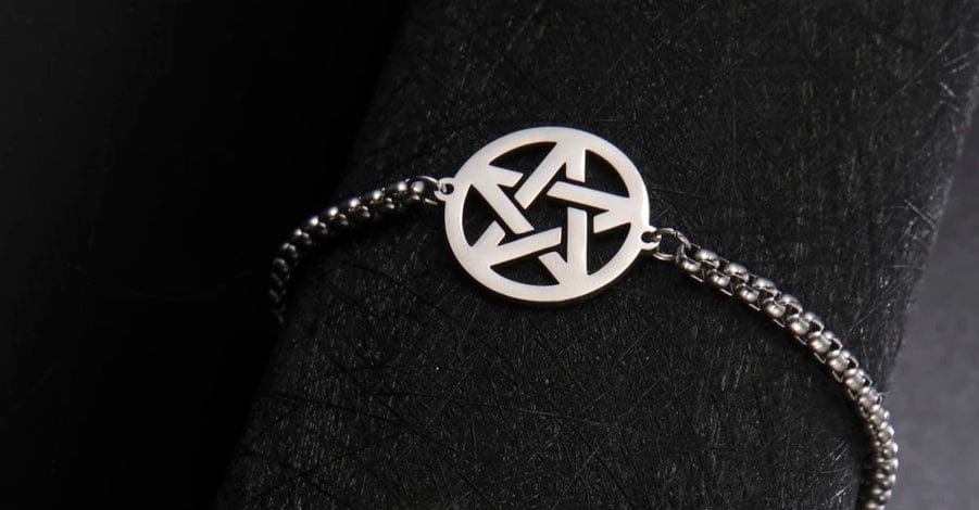  Silver Intertwined Pentagram Protection Pentacle Bracelet Stainless steel- Guiding Lights Boutique