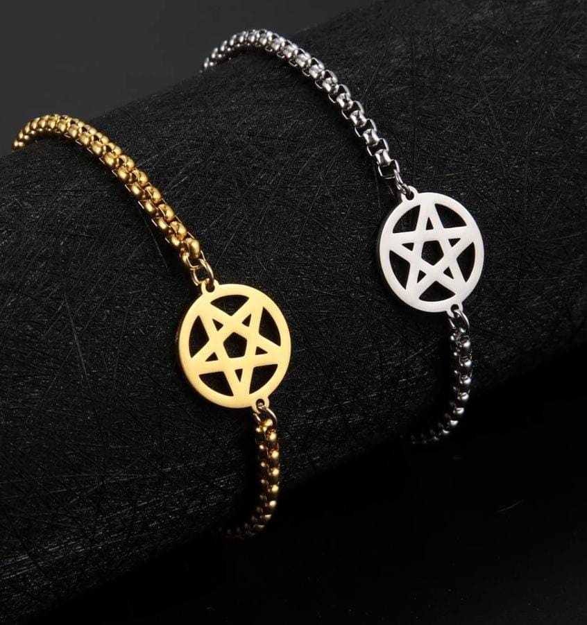 Pentacle Bracelets Stainless Steel Pentagram Bracelet in Gold or Silver - Guiding Lights Boutique